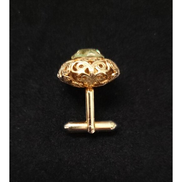 Vintage Tivoli Gold-Tone Filigree Cufflinks With Yellow Rhinestones In Original - Picture 5 of 11